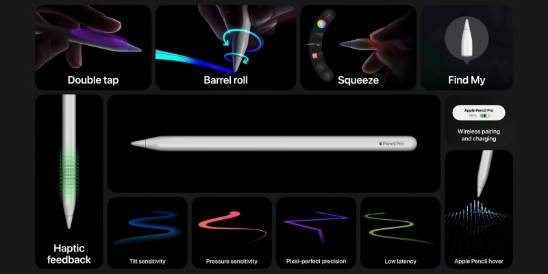 Представлен стилус Apple Pencil Pro с датчиком сжатия и тактильной обратной связью